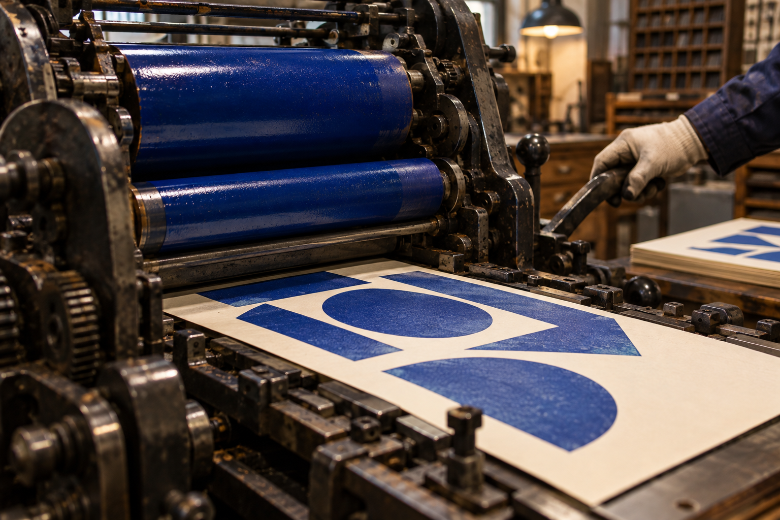 Kobalt rəngli letterpress dəzgahı