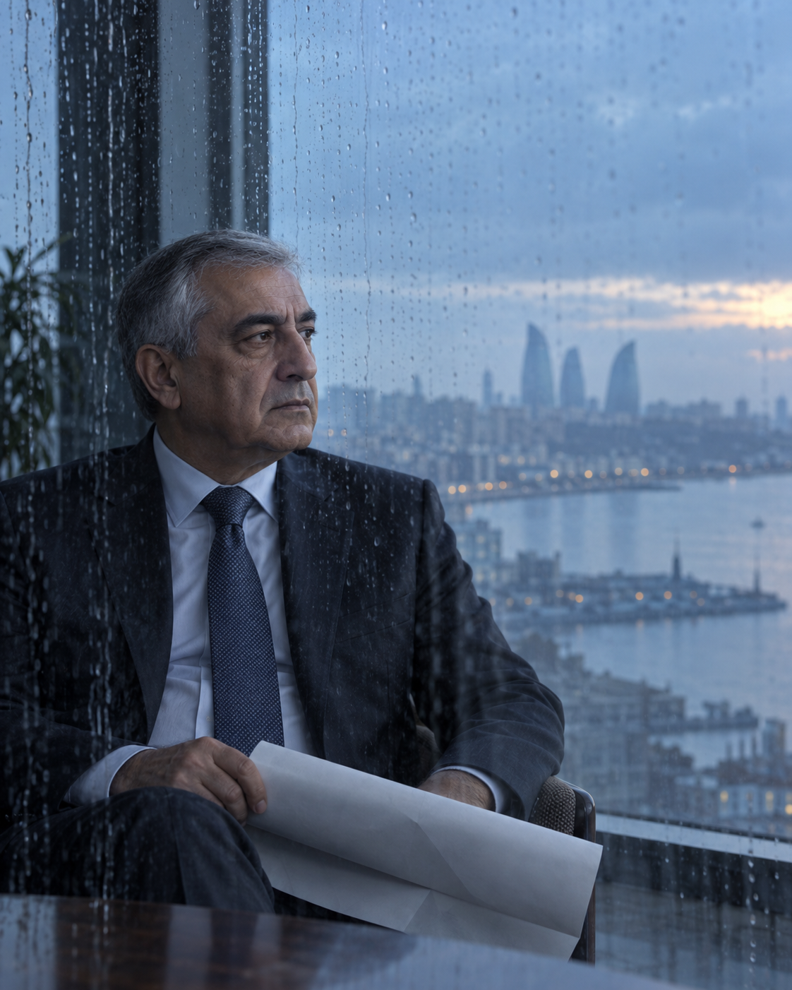 Yağışlı şüşə arxasında baş analitik